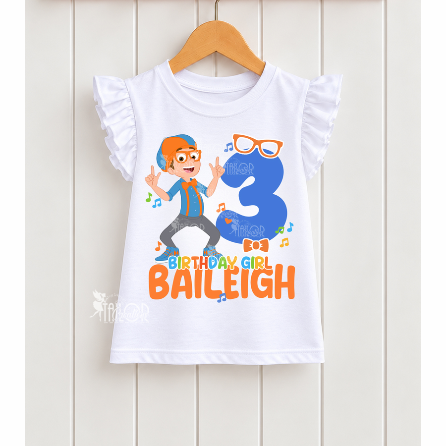 Blippi Custom Girl Tee Shirt Kids - Blippi Birthday Girl Party Shirt - Blippi Graphic Tee Shirt