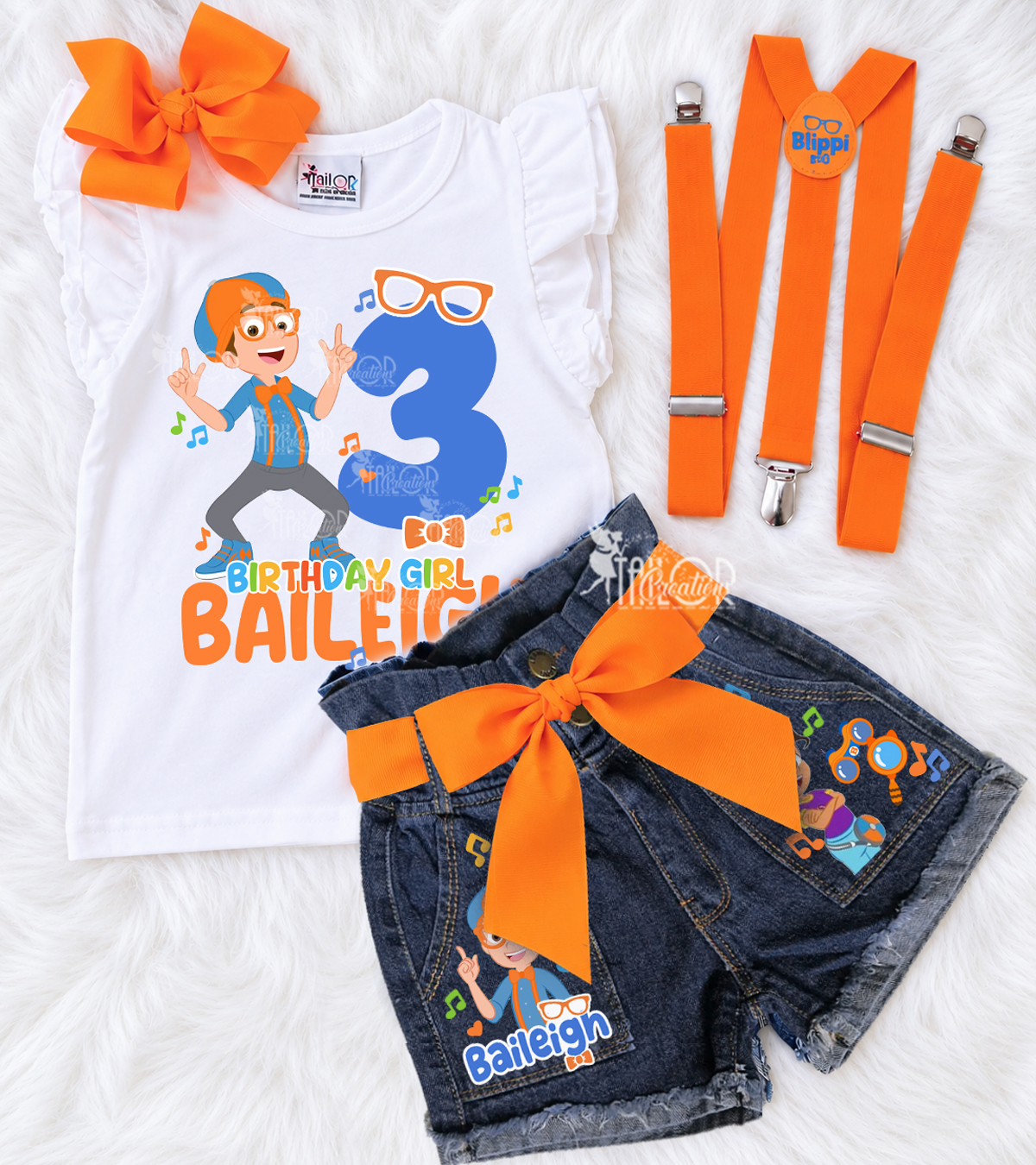 Blippi Girl Birthday Outfit - Blippi Girls Denim Birthday Outfit with Suspenders