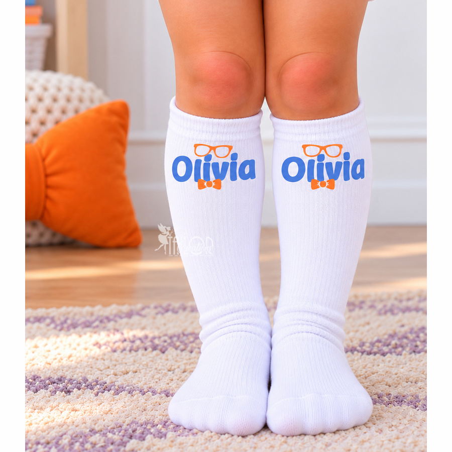 Blippi Socks - Blippi Birthday Socks- Blippi Costume Bow Socks - Boutique Bow Socks for Kids
