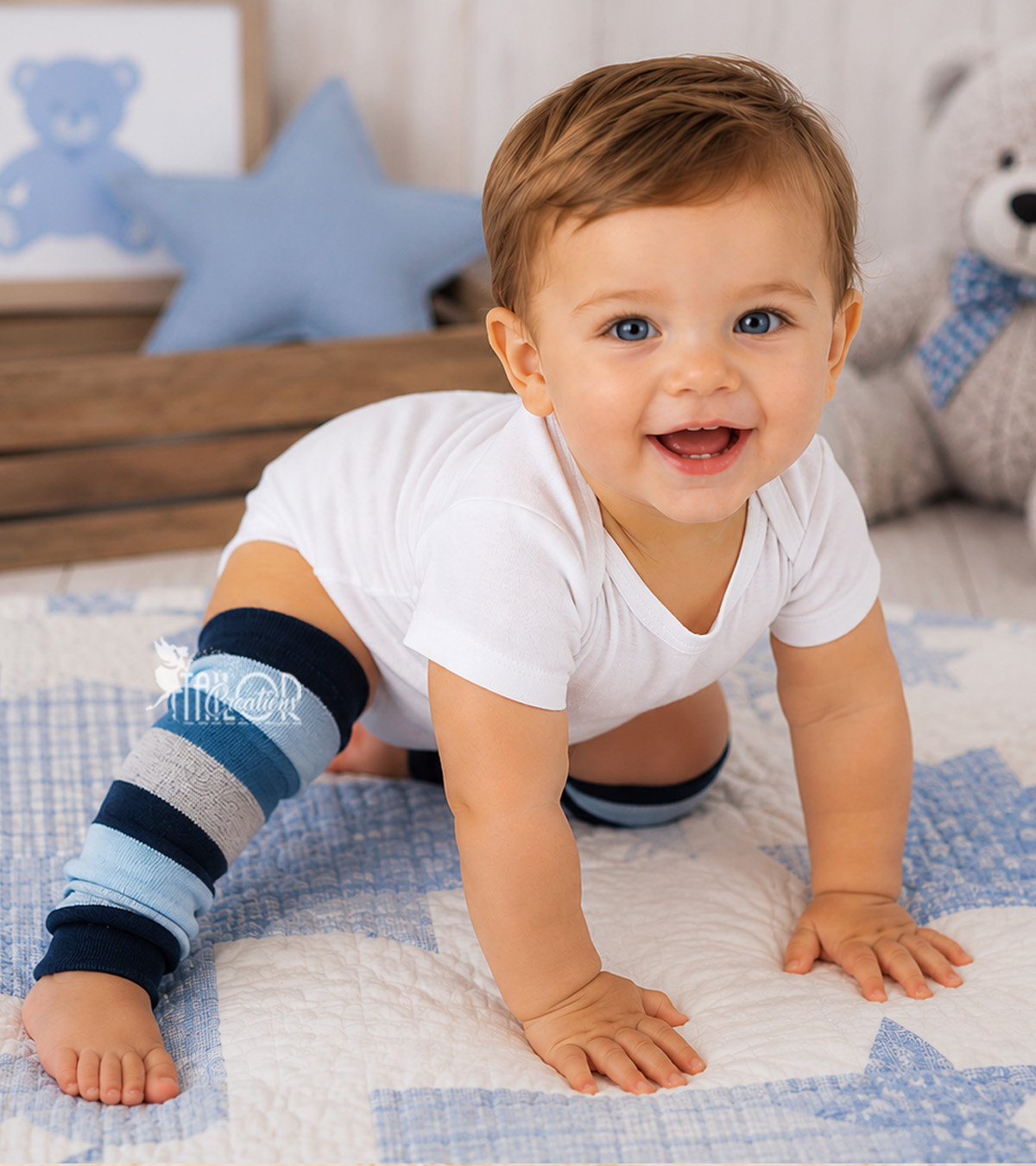 Blue and Gray Striped Baby Boy Leg Warmers - Leg Warmers for Baby Boy Toddler 