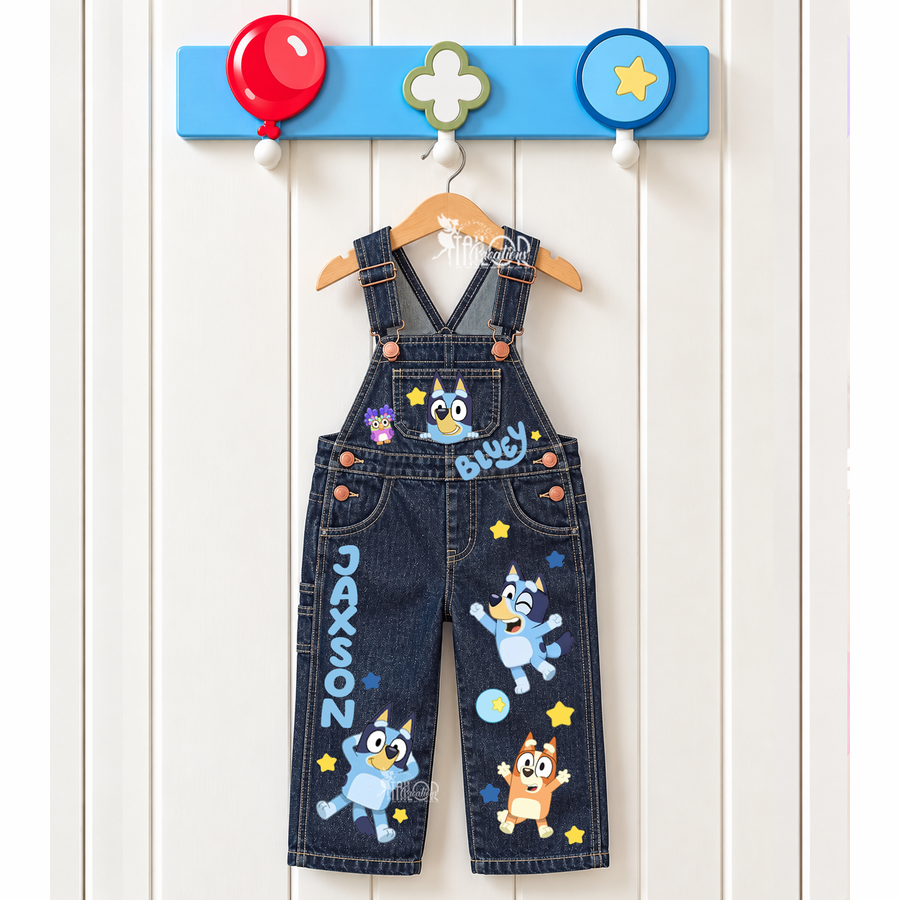 Bluey Birthday Overalls - Bluey and Bingo Birthday Party Toddler Boy Girl Outfit