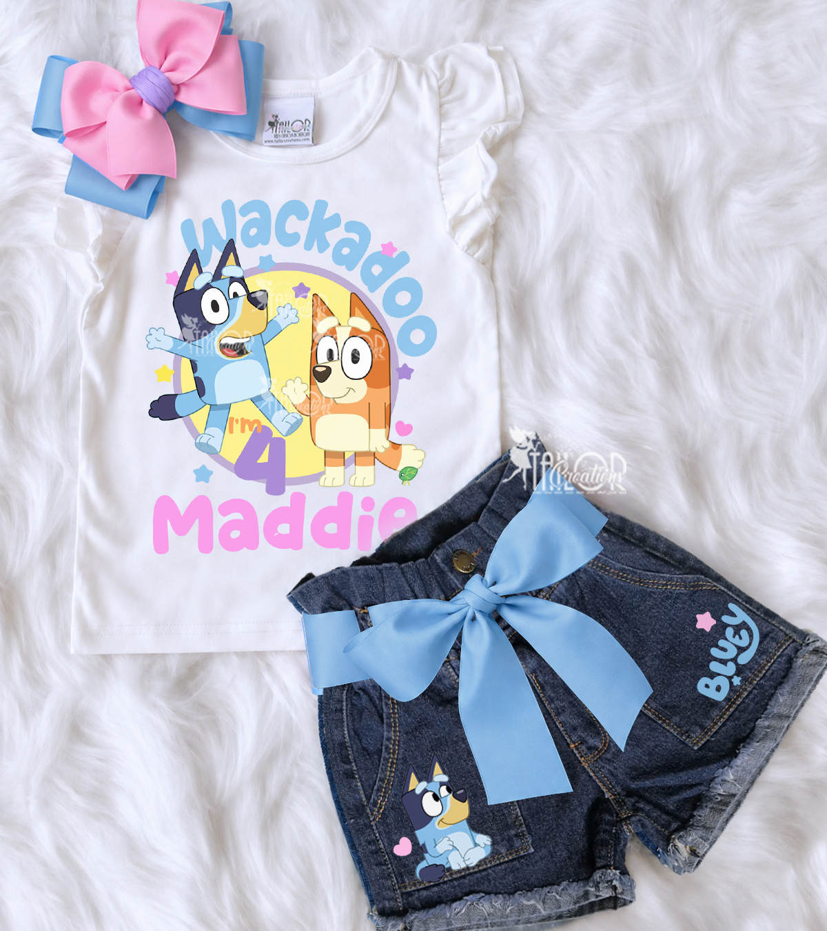 Bluey Outfit for Girls - Bluey Custom Denim Birthday Party Outfit for Toddler Girl Kids