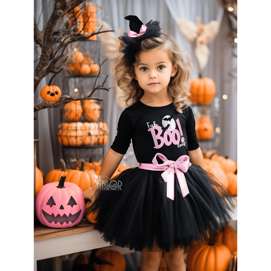 Boo Dress Tutu Outfit Toddler Baby Girl Pink & Black Halloween - Boo Outfit