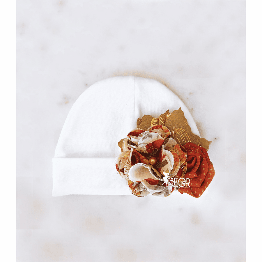 Boutique Fall Fabric Flower Cluster Baby Hat - Newborn Hospital Baby Shower Gift Ideas