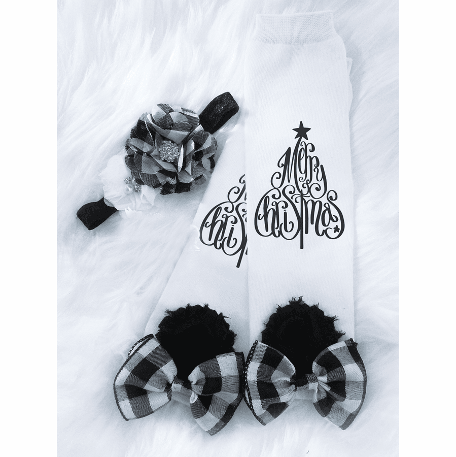 Buffalo Check Plaid Bow Leg Warmers - Baby Girl Christmas Leg Warmers Plaid