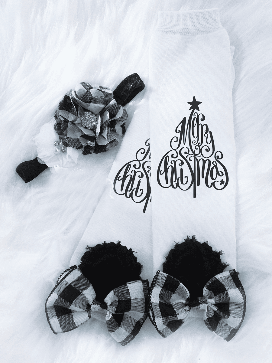 Buffalo Check Plaid Bow Leg Warmers - Baby Girl Christmas Leg Warmers Plaid