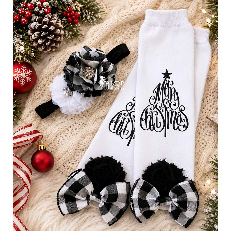Buffalo Check Plaid Bow Leg Warmers - Baby Girl Christmas Leg Warmers Plaid