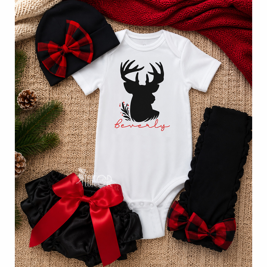 Buffalo Plaid Baby Girl Outfit - Plaid Baby Shower Gift Box Set for Girls
