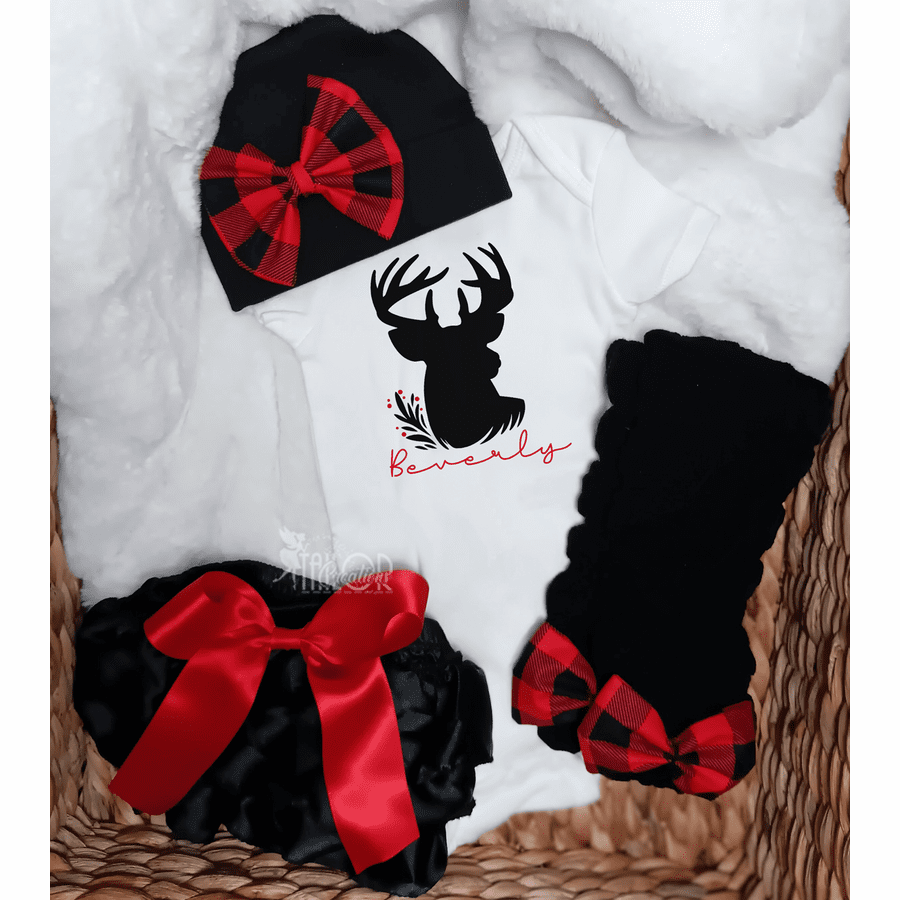 Buffalo Plaid Baby Girl Outfit - Plaid Baby Shower Gift Box Set for Girls