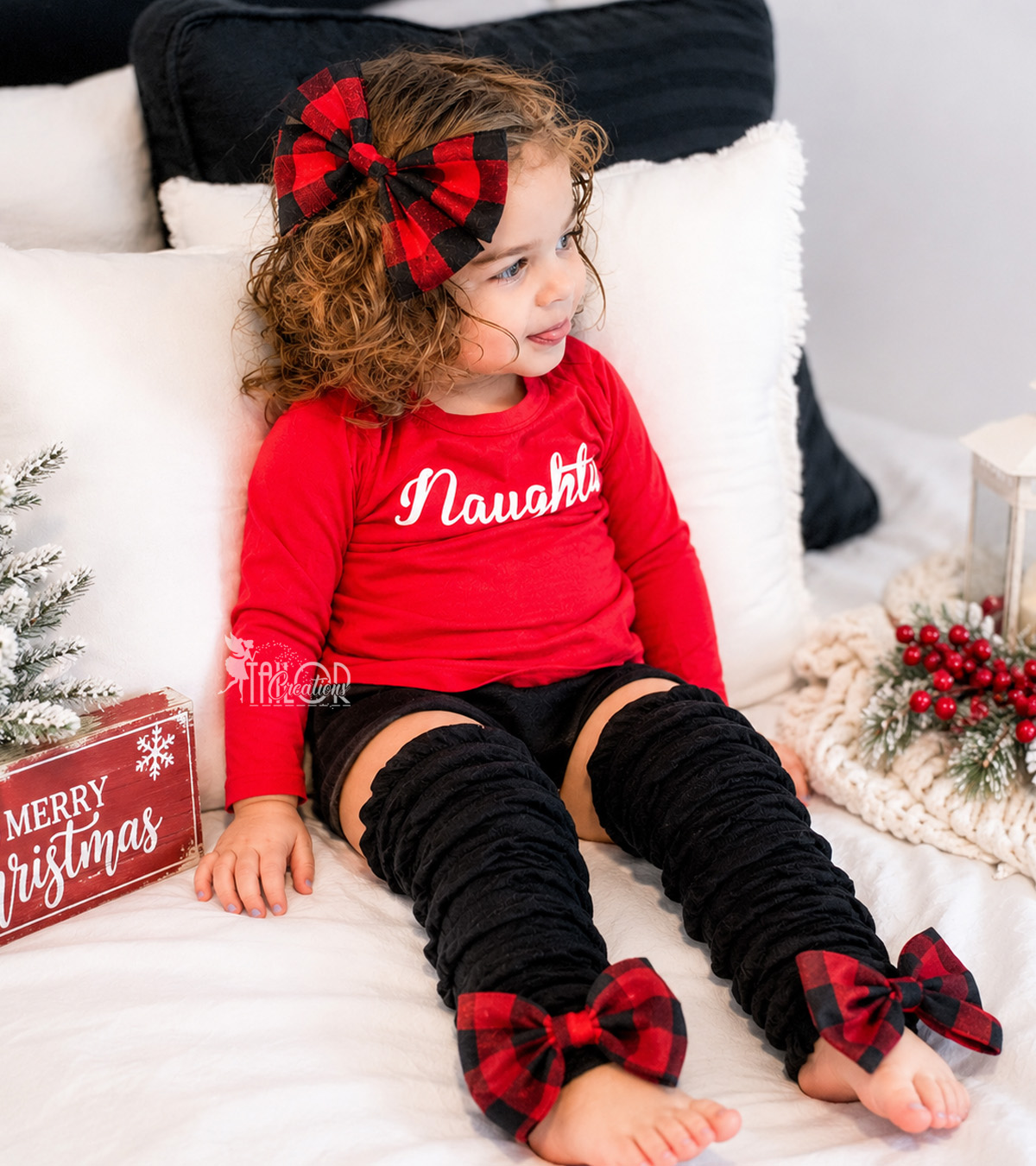 Buffalo Plaid Leg Warmers & Hair Bow Set Baby Girl and Toddler Kids - Christmas Plaid Headband and Leg Warmers Set