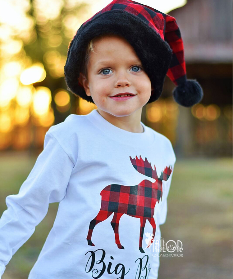 Buffalo Plaid Moose Christmas T Shirt - Holiday Plaid Personalized Shirt for Kids