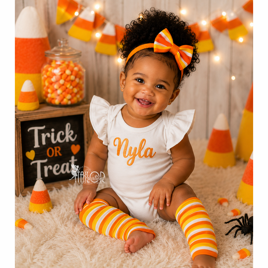 Candy Corn Halloween Leg Warmers - Spooky Cute Striped Leg Warmers for Baby Toddler