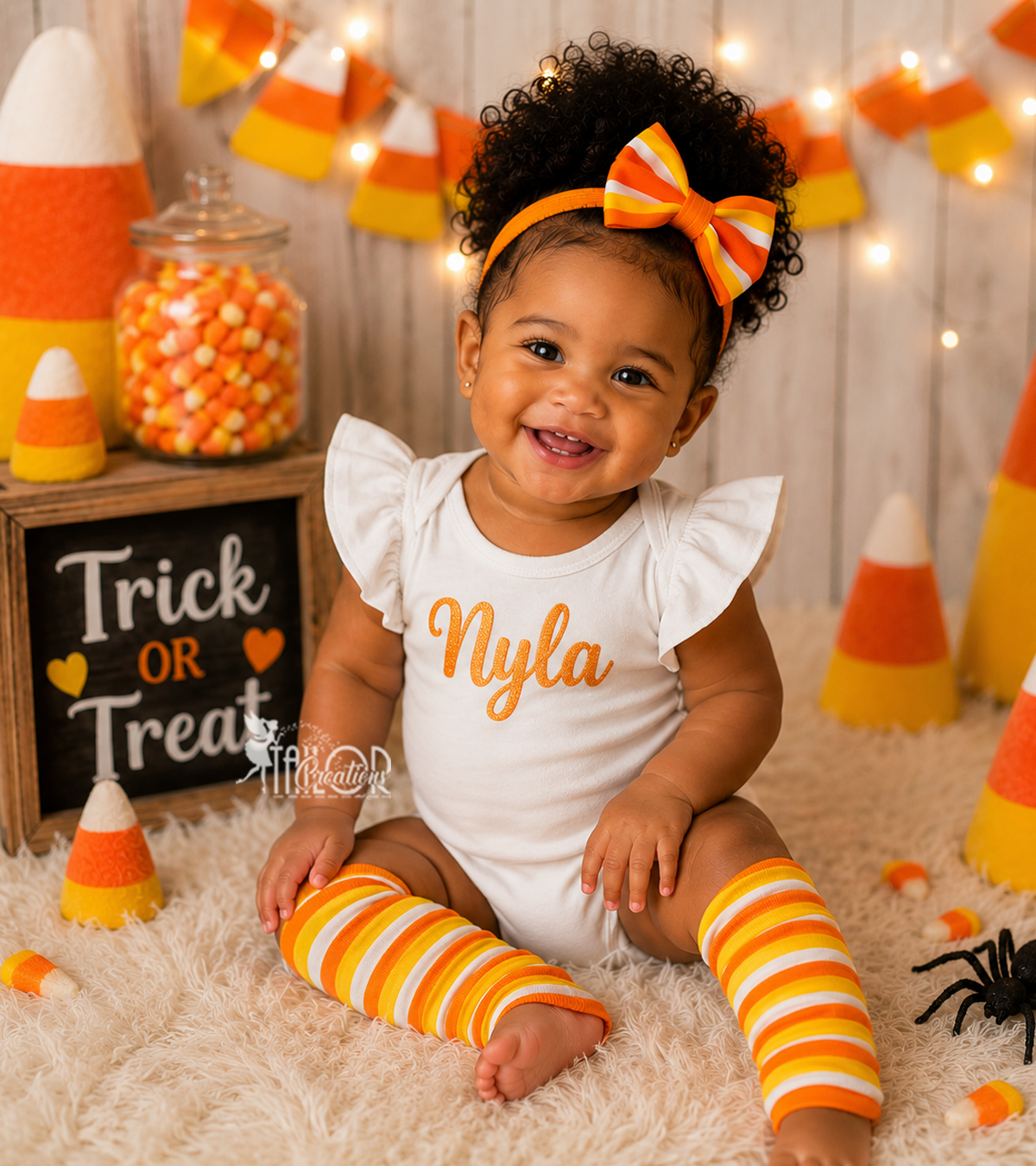 Candy Corn Halloween Leg Warmers - Spooky Cute Striped Leg Warmers for Baby Toddler