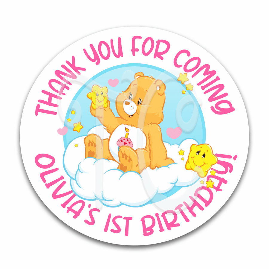 Care Bears Birthday Bear Custom Birthday Gift Tag Favor Stickers - Birthday Bear Party Favors Custom