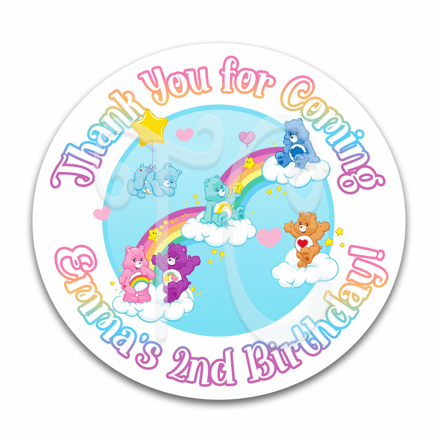 Care Bears Custom Birthday Party Favor Stickers - Care Bears Birthday Party Round Labels