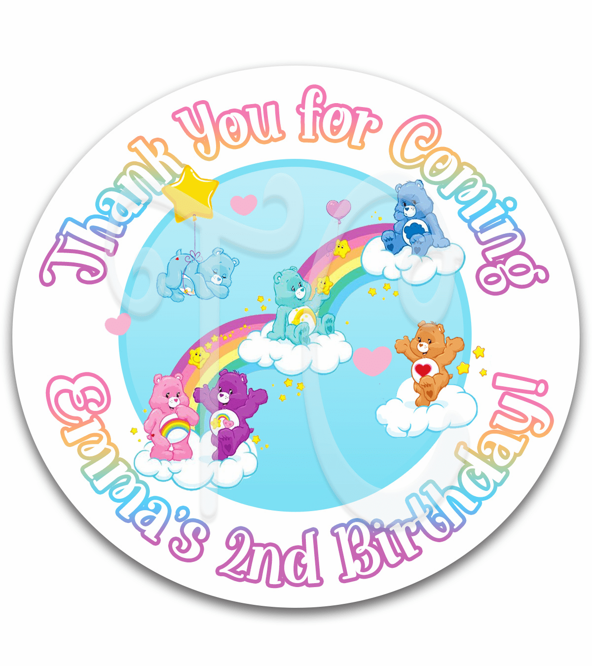 Care Bears Custom Birthday Party Favor Stickers - Care Bears Birthday Party Round Labels