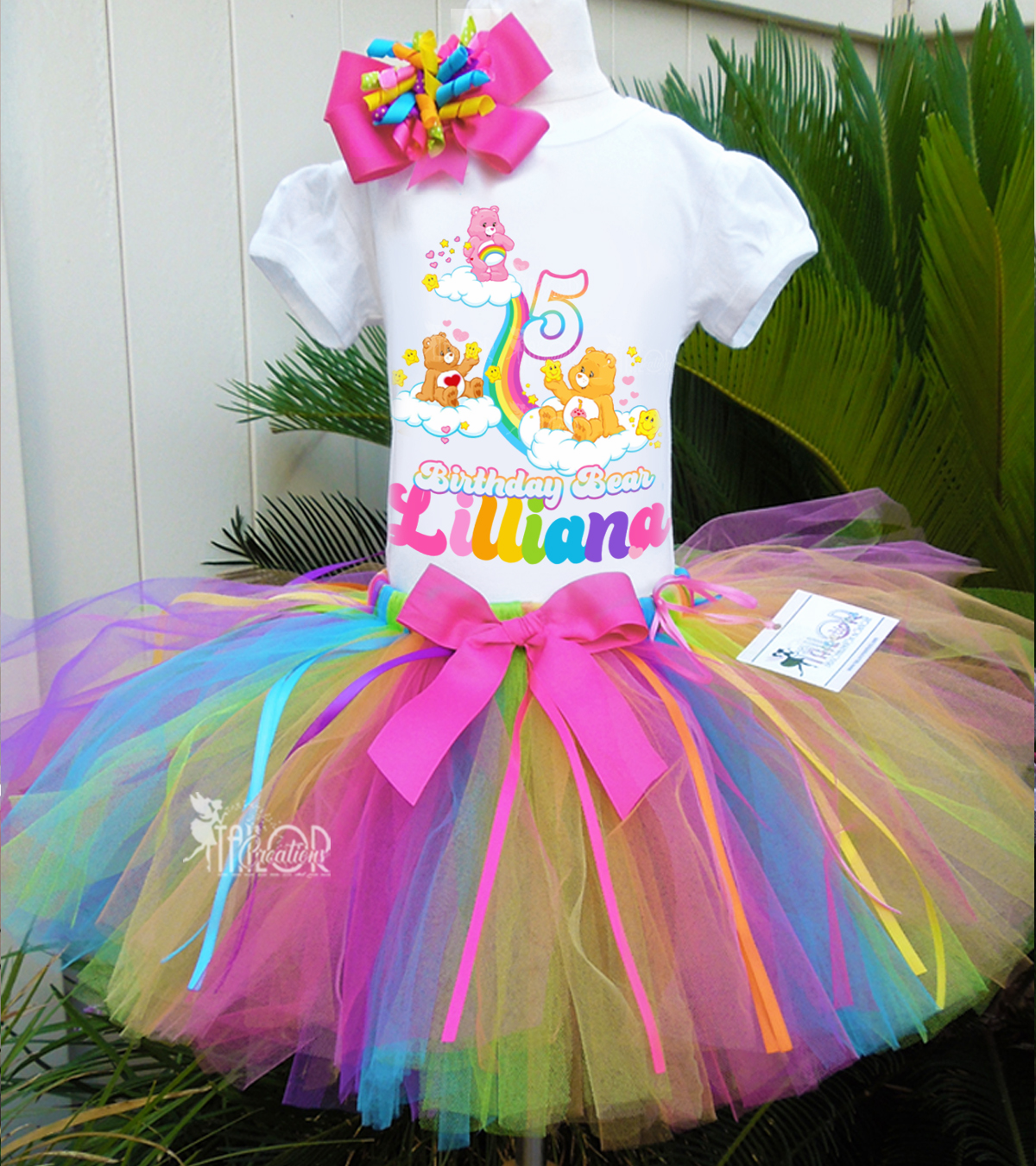 Care Bears Rainbow Birthday Tutu Outfit - Birthday Party Tutu and Denim Jacket 