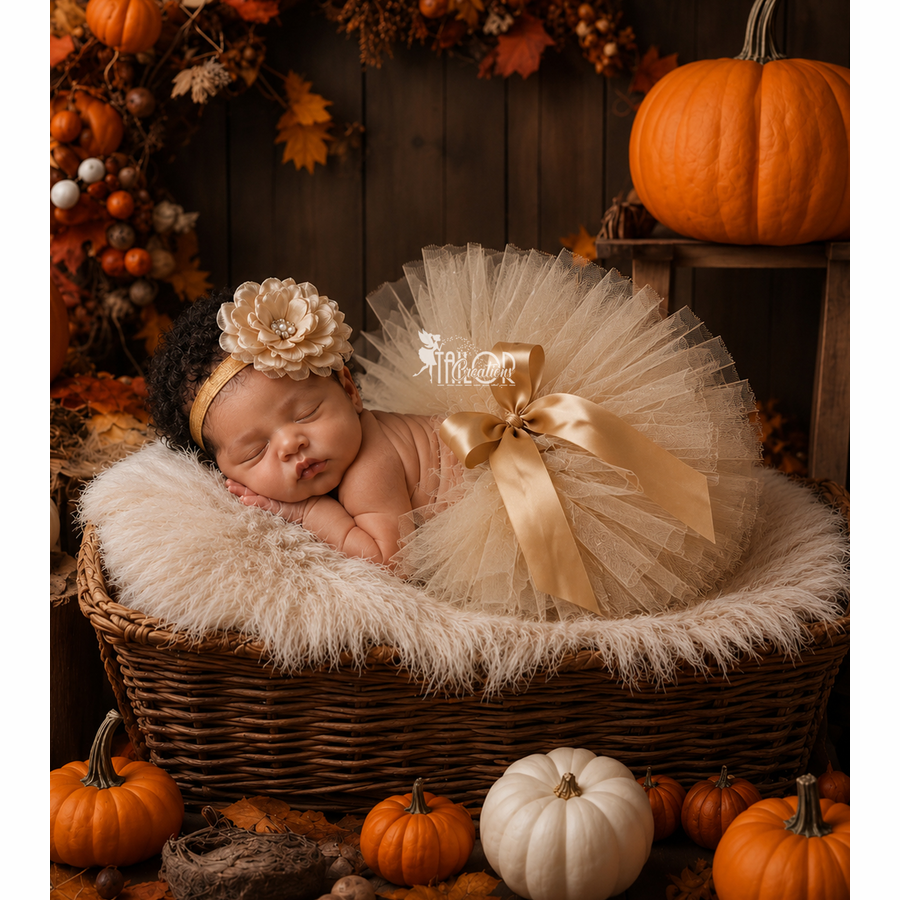 Champagne Newborn Baby Girl Tutu Dress Set - Fall Newborn Tutu and Headband Gift Set