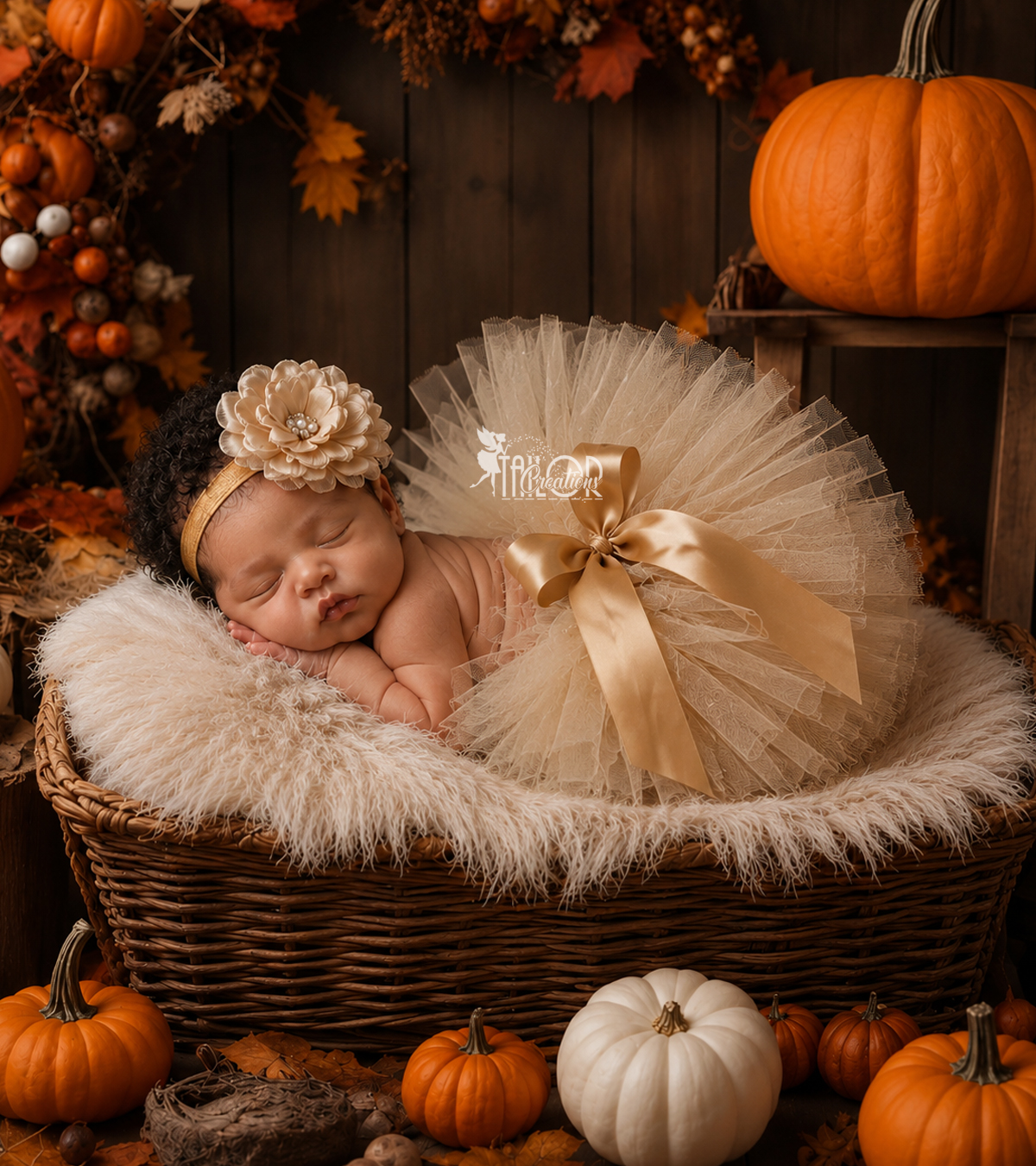 Champagne Newborn Baby Girl Tutu Dress Set - Fall Newborn Tutu and Headband Gift Set
