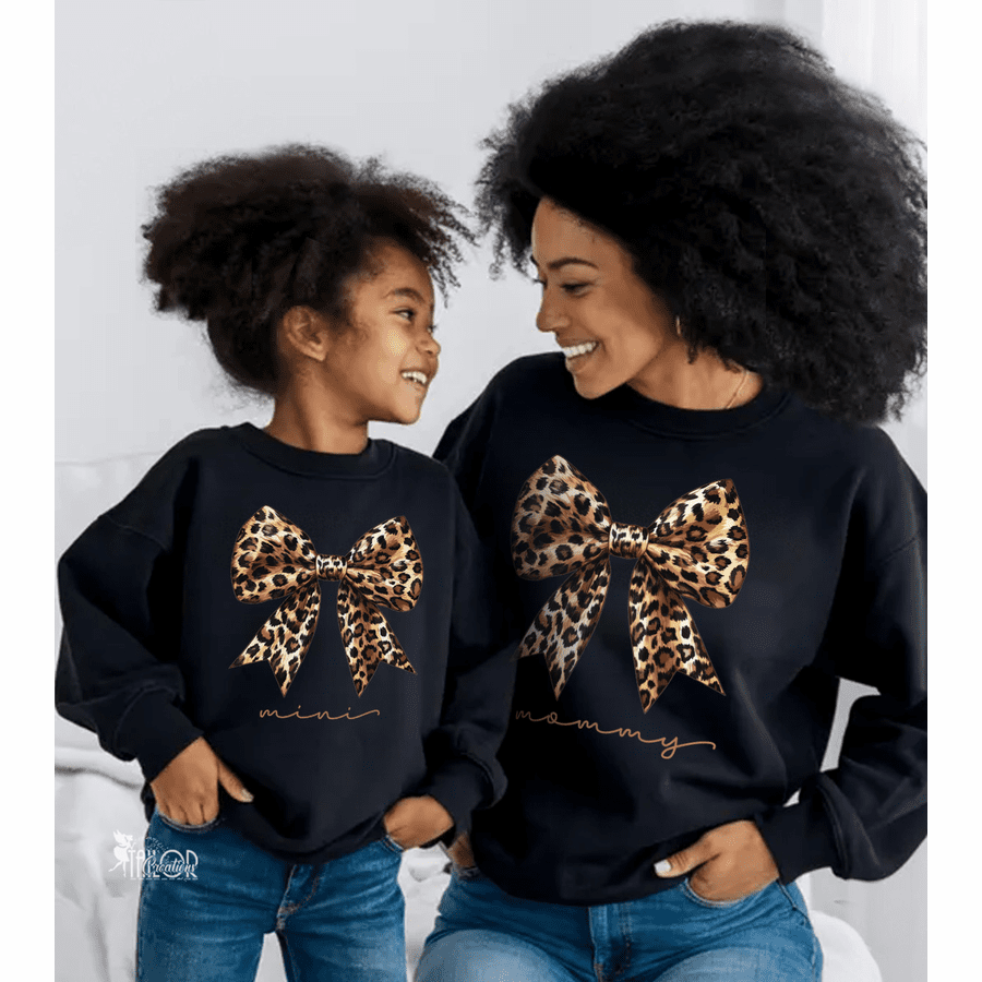 Cheetah Coquette Bow Sweatshirt - Cheetah Print Matching Mommy and Mini Me Outfit