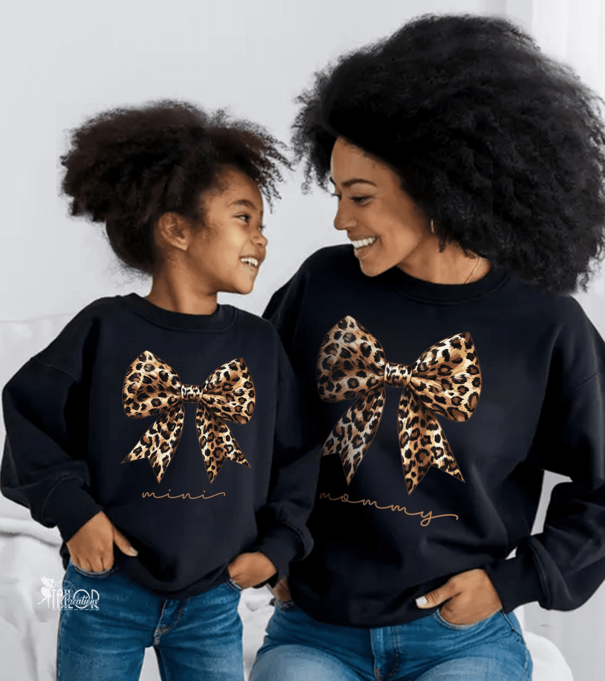 Cheetah Coquette Bow Sweatshirt - Cheetah Print Matching Mommy and Mini Me Outfit