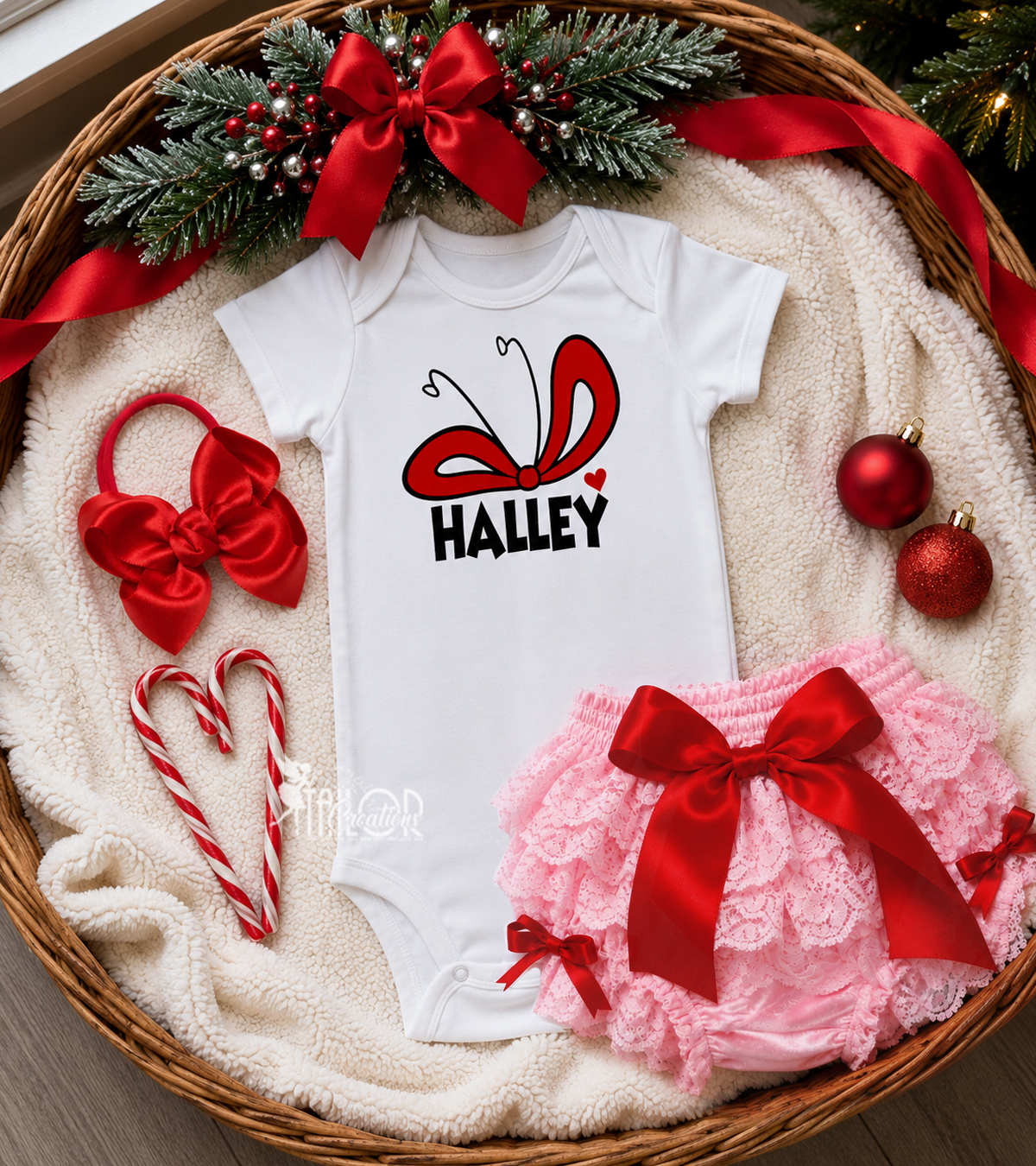 Christmas Baby Girl Outfit - Cindy Lou Custom Baby Outfit Bodysuit Bloomers Set