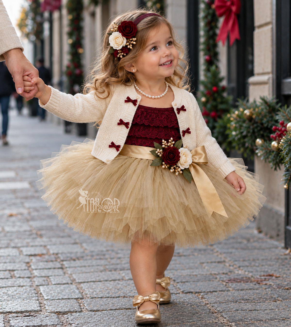 Christmas Baby Girl Tutu Dress Outfit - First Christmas Lace Baby Girl Romper Outfit Photo 