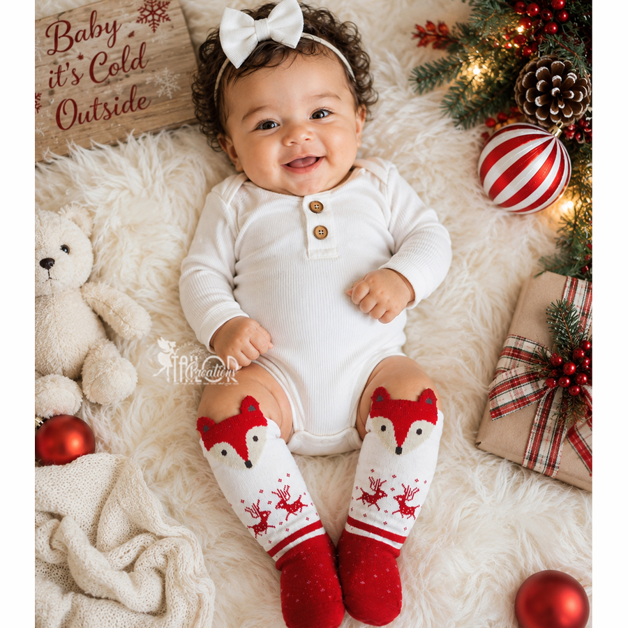 Christmas Knee High Socks for Baby Girls and Boys - Warm and Cozy Baby Christmas Animal Socks 3 Pack
