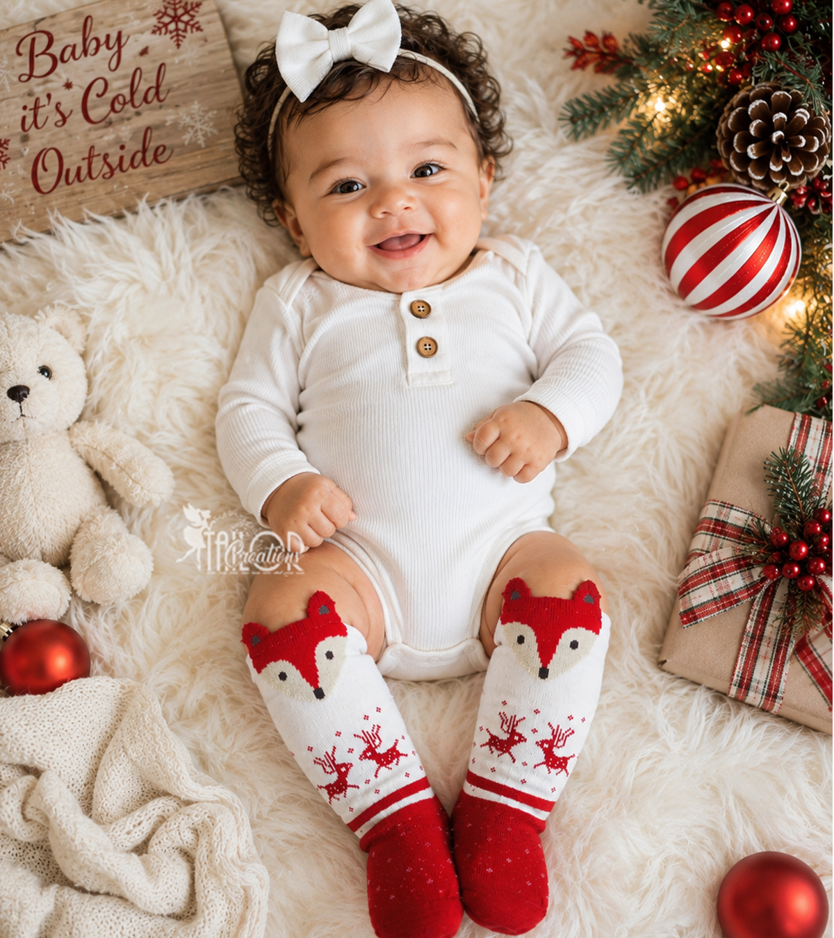 Christmas Knee High Socks for Baby Girls and Boys - Warm and Cozy Baby Christmas Animal Socks 3 Pack