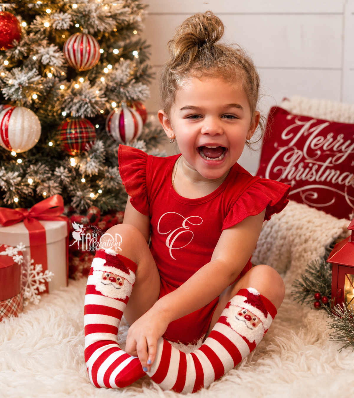 Christmas Knee High Socks Set - Red White Striped Christmas Toddler Boys and Girls Socks