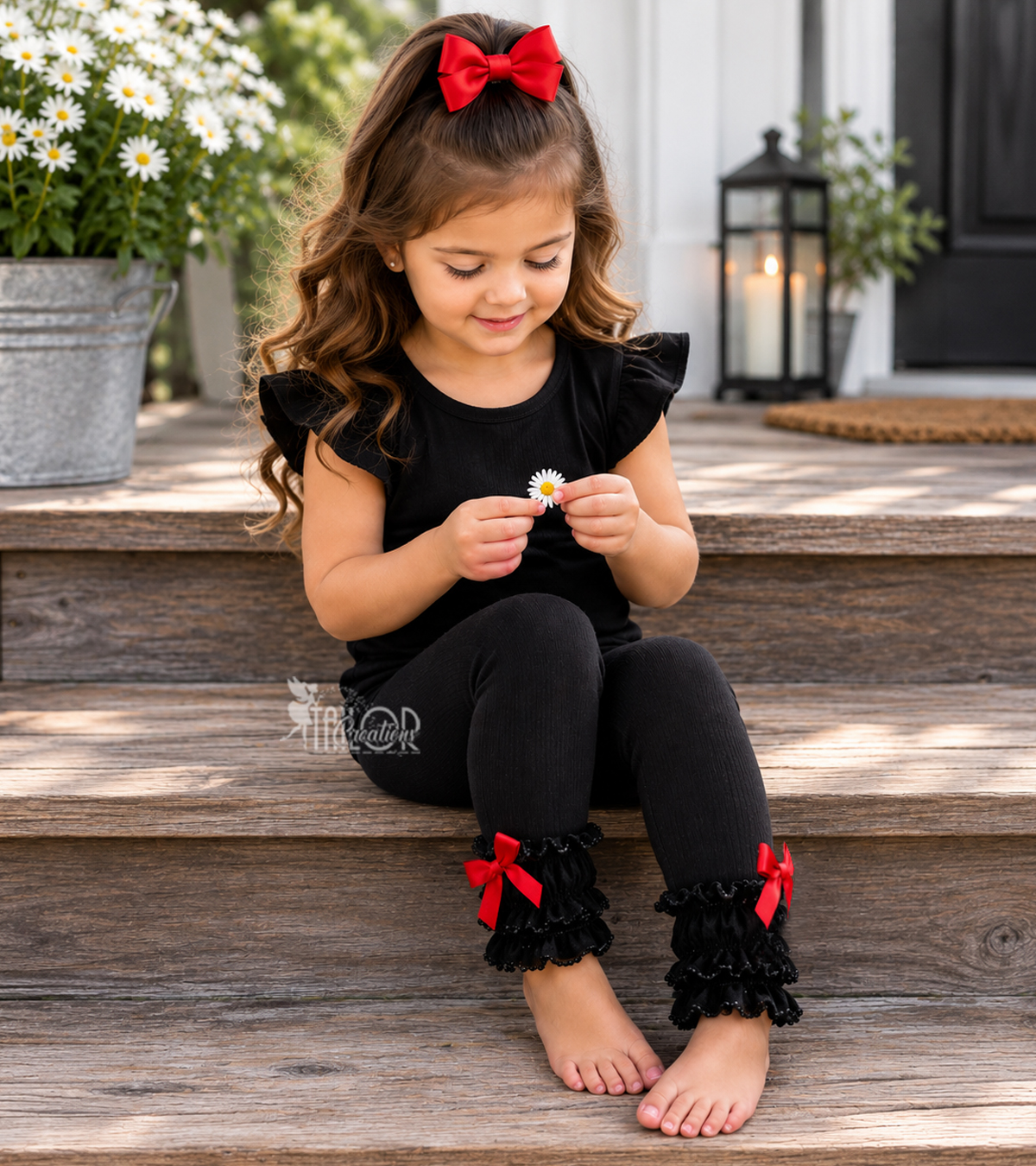 Christmas Ruffle Bow Leggings for Girls - Black Boutique Ruffle Leggings for Toddler Girls