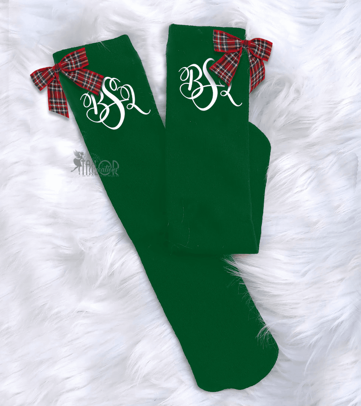 Christmas Tartan Plaid Bow Knee High Custom Socks - Christmas Monogram Socks Toddler Kids