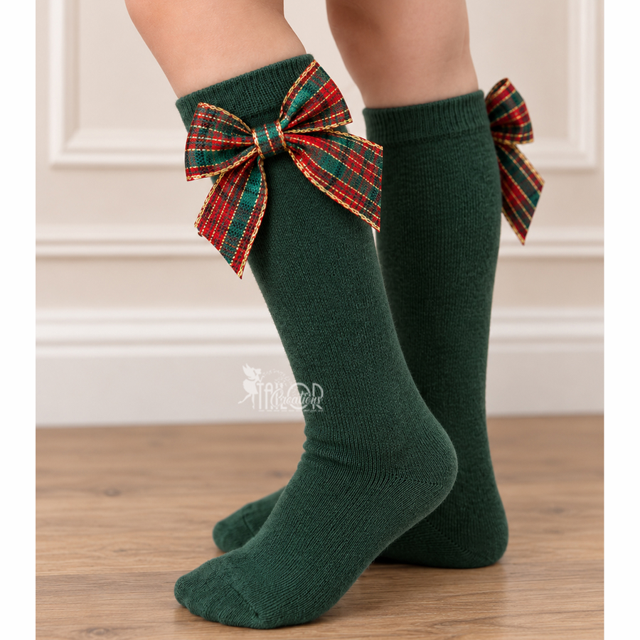 Christmas Tartan Plaid Bow Knee High Socks - Christmas Socks for Toddler Girl