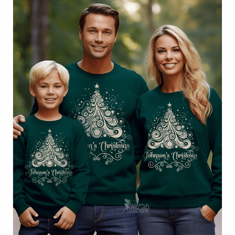 Christmas Tree Custom Family Name Sweatshirt - 2025 Matching Christmas Family Sweater