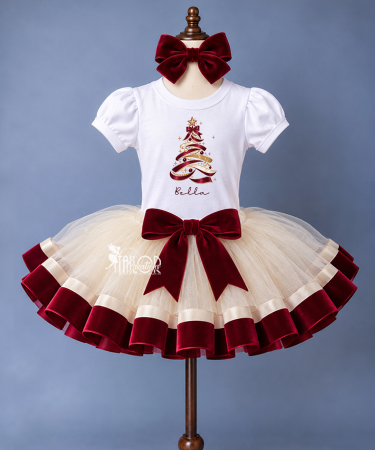 Christmas Velvet Toddler Girl Tutu Outfit - Personalized Christmas Dress for Girls