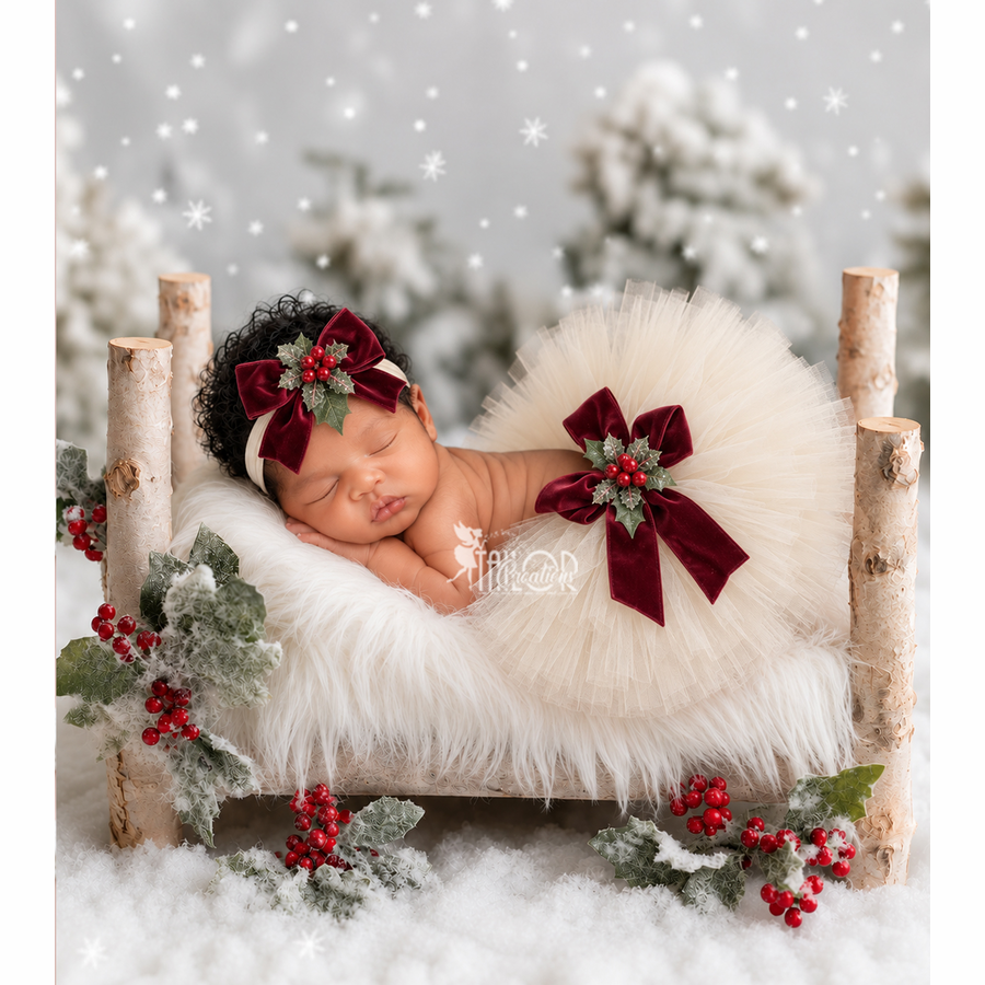Baby Girl First Christmas Wine and Ivory Tutu Outfit - First Christmas Newborn Photography Props Outfit