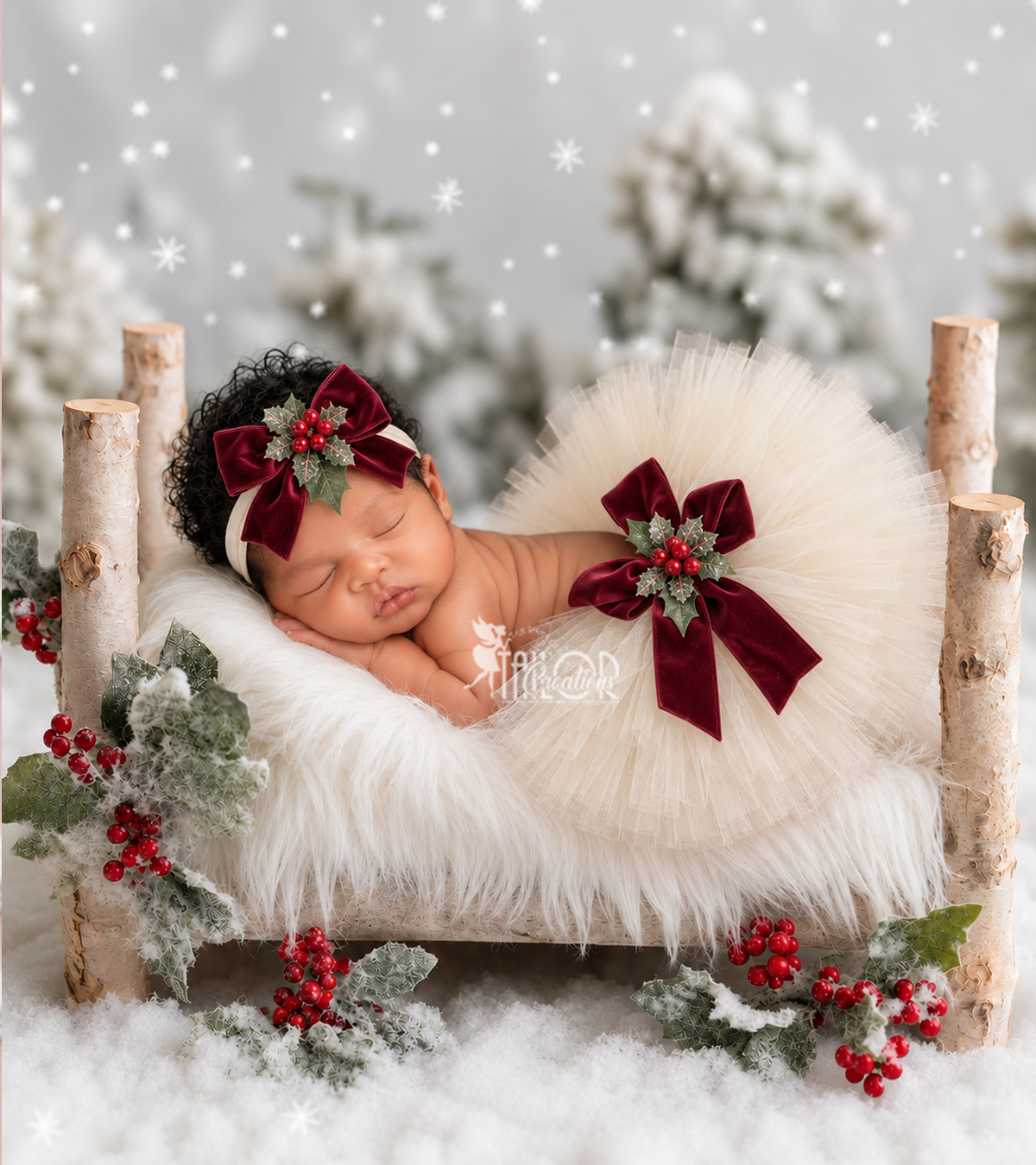 Baby Girl First Christmas Wine and Ivory Tutu Outfit - First Christmas Newborn Photography Props Outfit