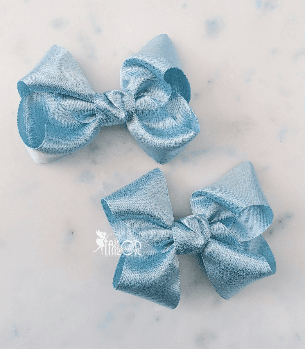 Cinderella Bow Satin Ribbon Hair Bow Clip - Baby Blue Headband