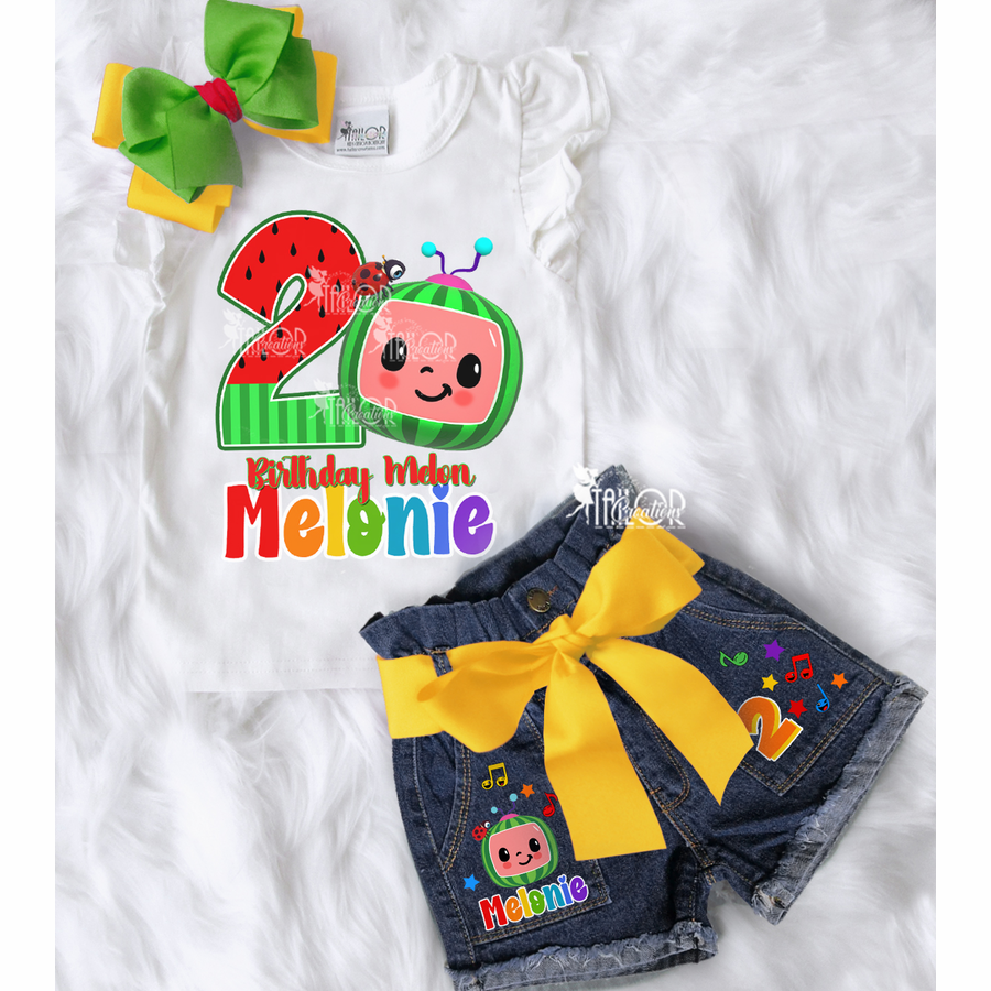 Cocomelon Denim Birthday Girl Outfit - Cocomelon Birthday Party Outfit Toddler Girl