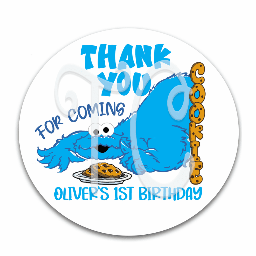 Cookie Monster Birthday Favor Stickers - Cookie Monster Birthday Favors