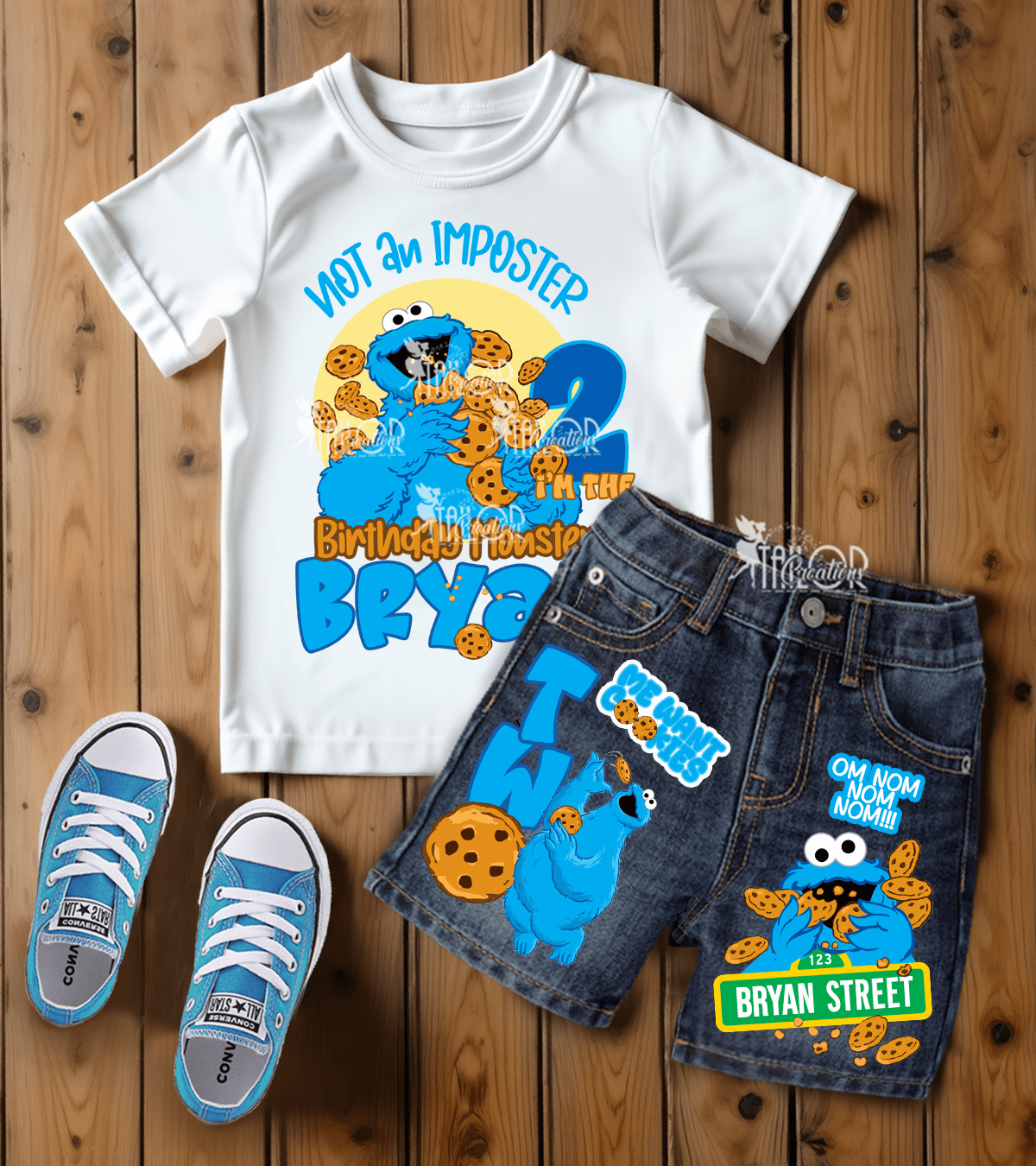 Cookie Monster Birthday Outfit - Monster Denim Birthday Outfit - Blue Monster