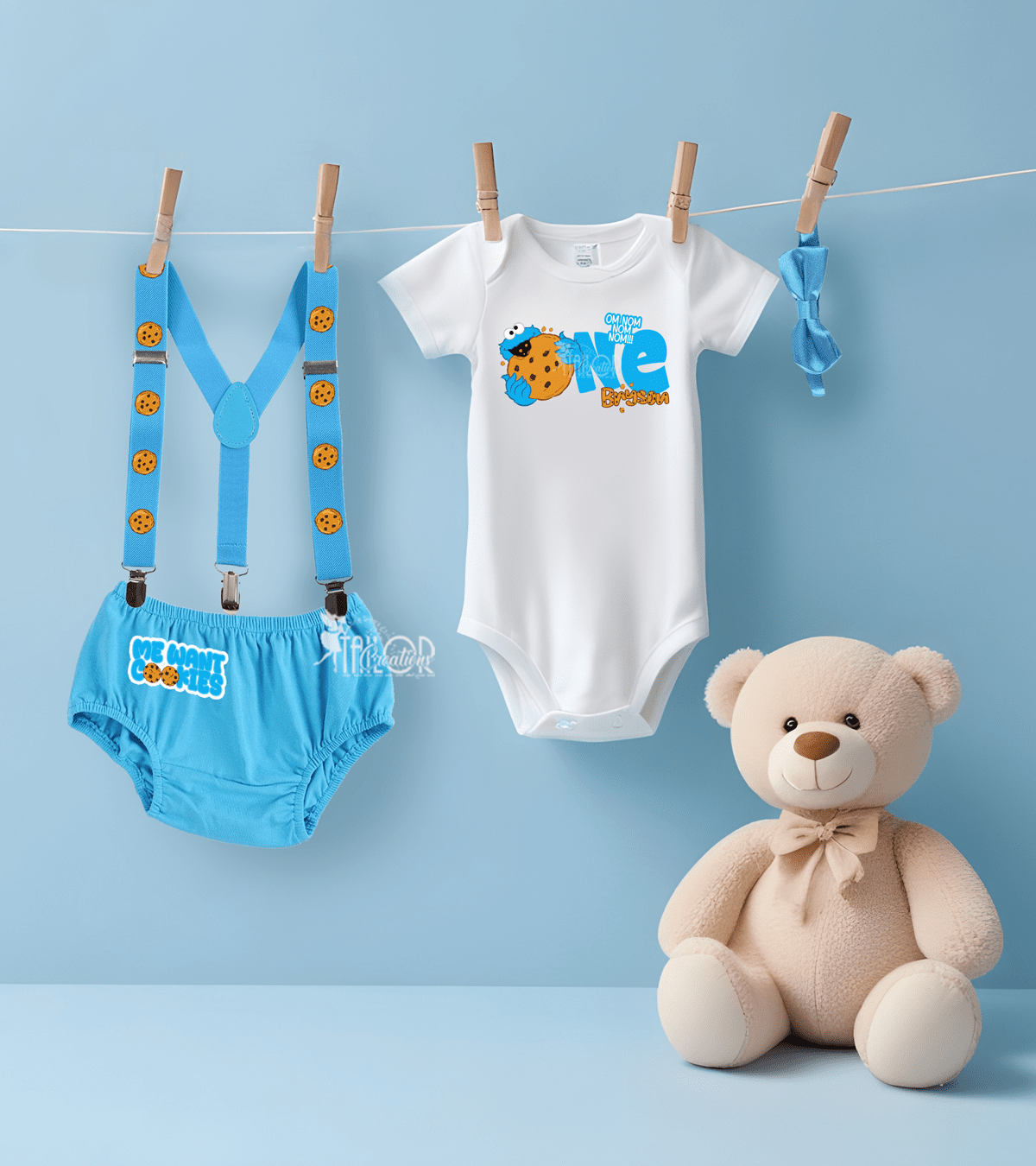 Cookie Monster Cake Smash Outfit - Cookie Monster Suspenders