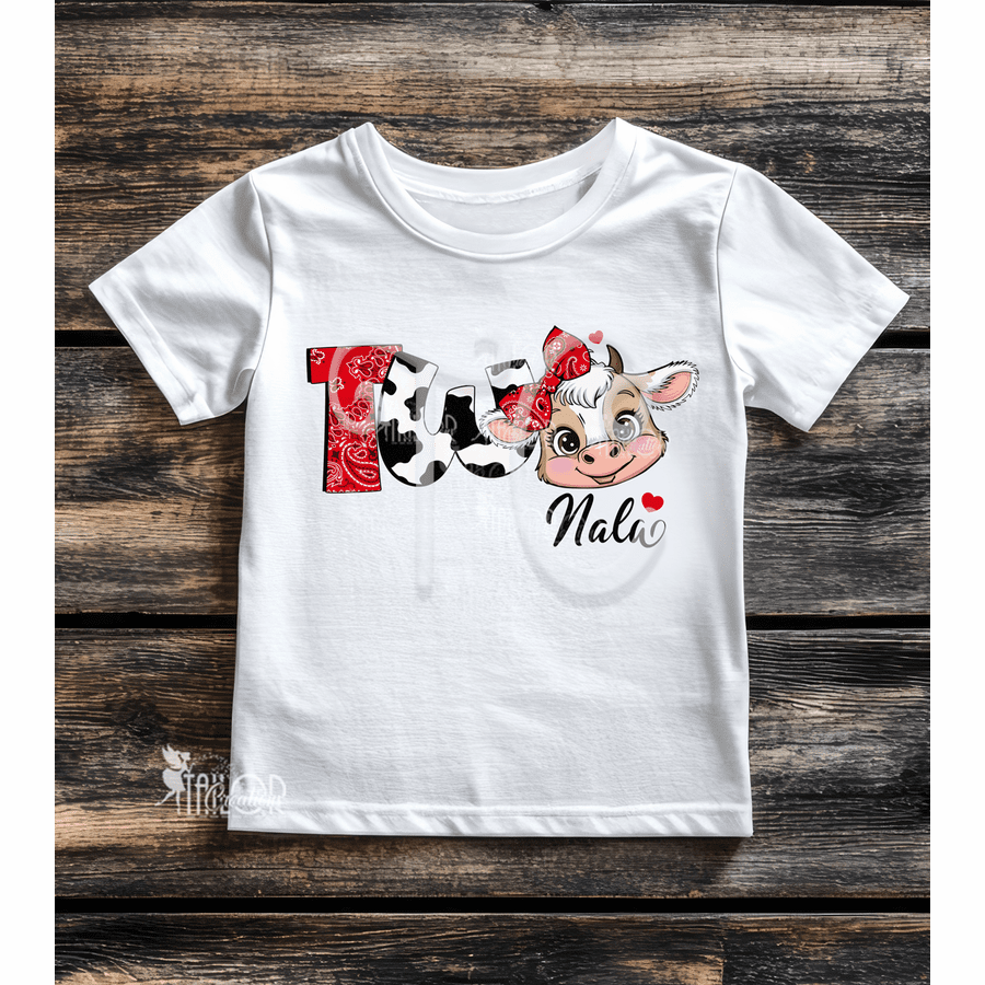Cow Birthday Party Shirt for Girls - Cowgirl Red Bandana Barnyard Birthday Outfit