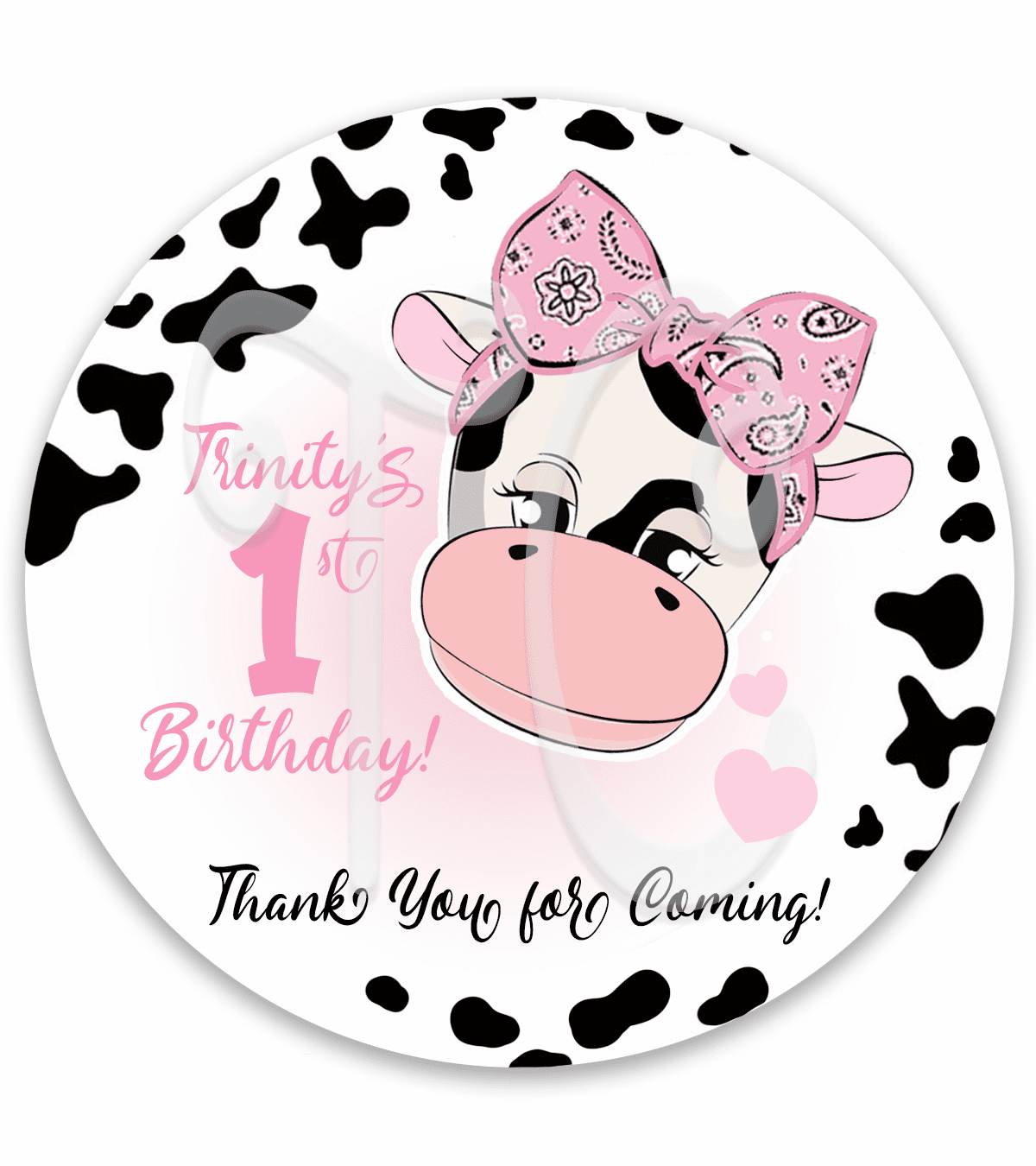Cow Birthday Stickers - Pink Cow Birthday Party Favor Label Stickers