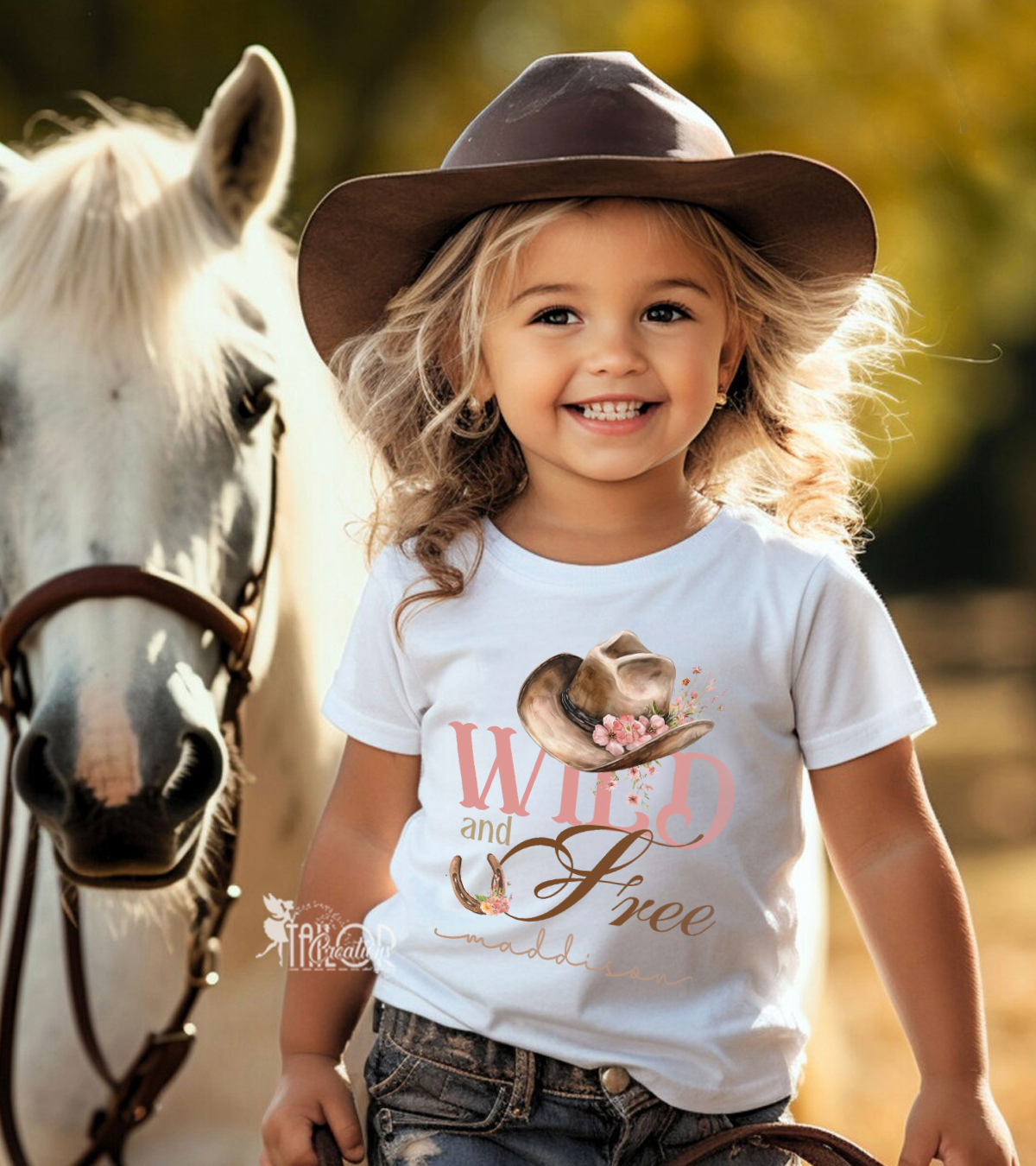Cowgirl Horse Boho Pink Pastel Wild and Free Tee Shirt for Girls - Western Theme Cowgirl Birthday Party Outfit Ideas
