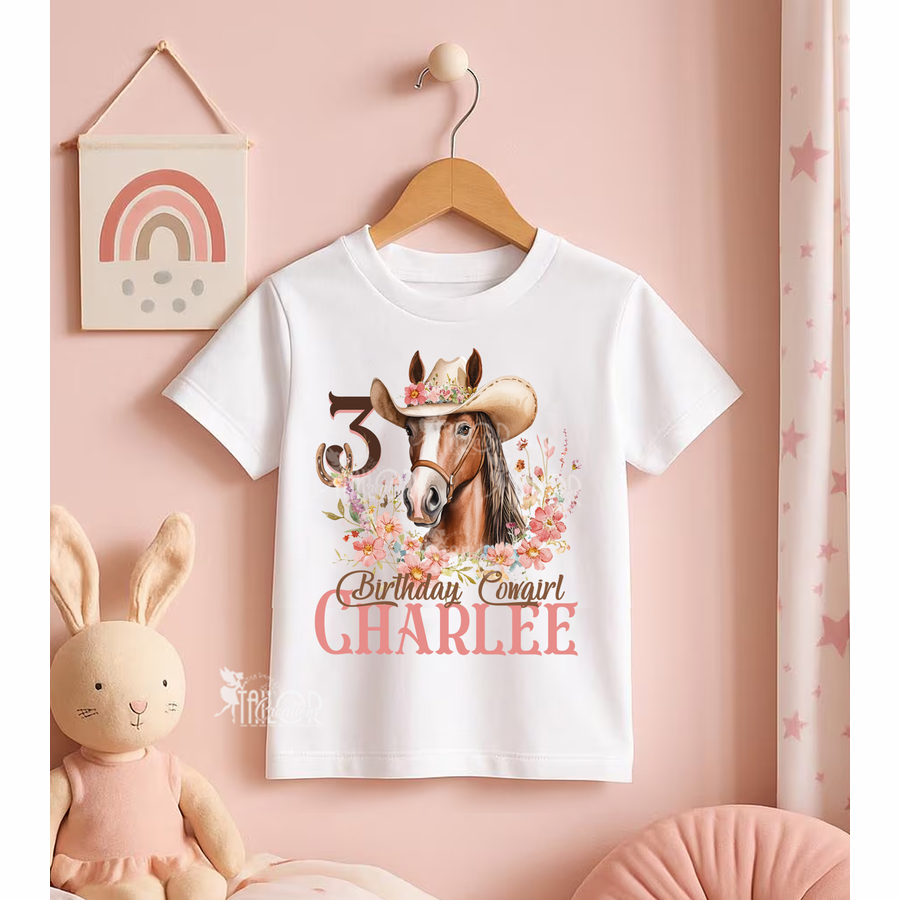Cowgirl Horse Western Theme Birthday Tee Shirt - Coquette Boho Toddler Cowgirl Birthday Outfit Ideas