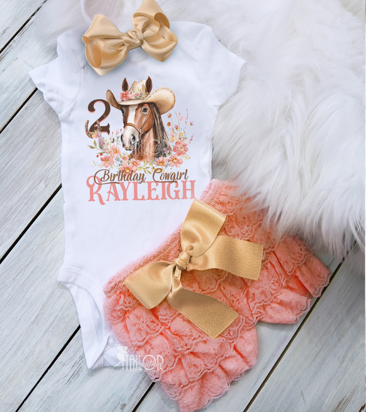 Cowgirl Western Horse Boho Birthday Outfit - Coquette Baby Girl Boho Lace Outfit - Western Theme Cake Smash Set Girl