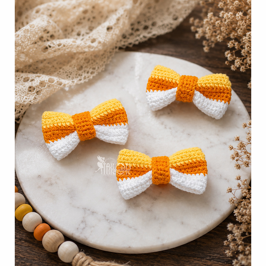 Crochet Candy Corn Hair Bow - Halloween Hair Bows for Baby Toddler Girl