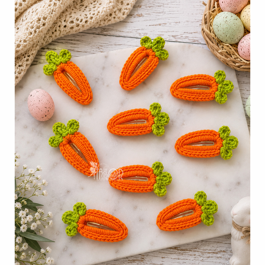 Crochet Easter Carrot Crochet Hair Clip Kids Toddler Girls - Easter Crochet Hair Clip