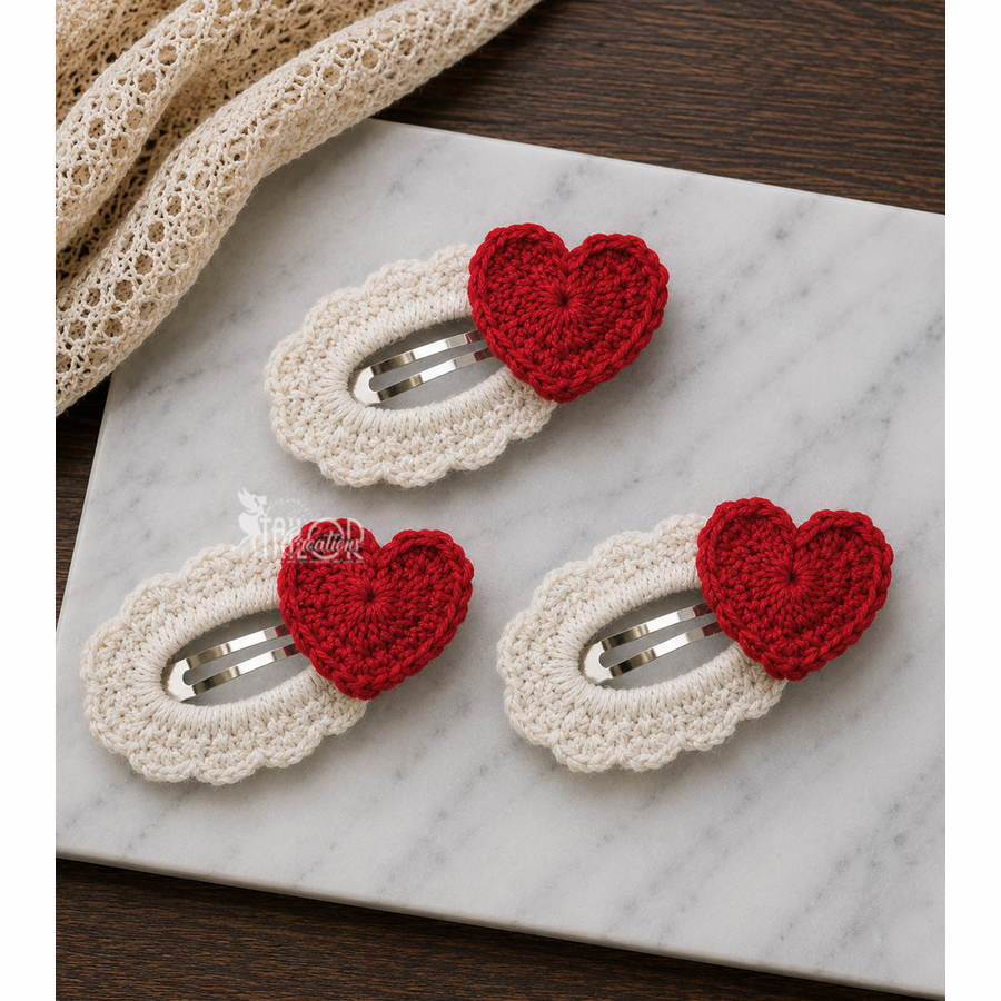 Crochet Red Heart Hair Clip Toddler Baby - Valentines Day Crochet Hair Clips for Kids